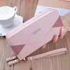 Geometric Patchwork Long Zip Clutch Wallet Pink color SKU reference