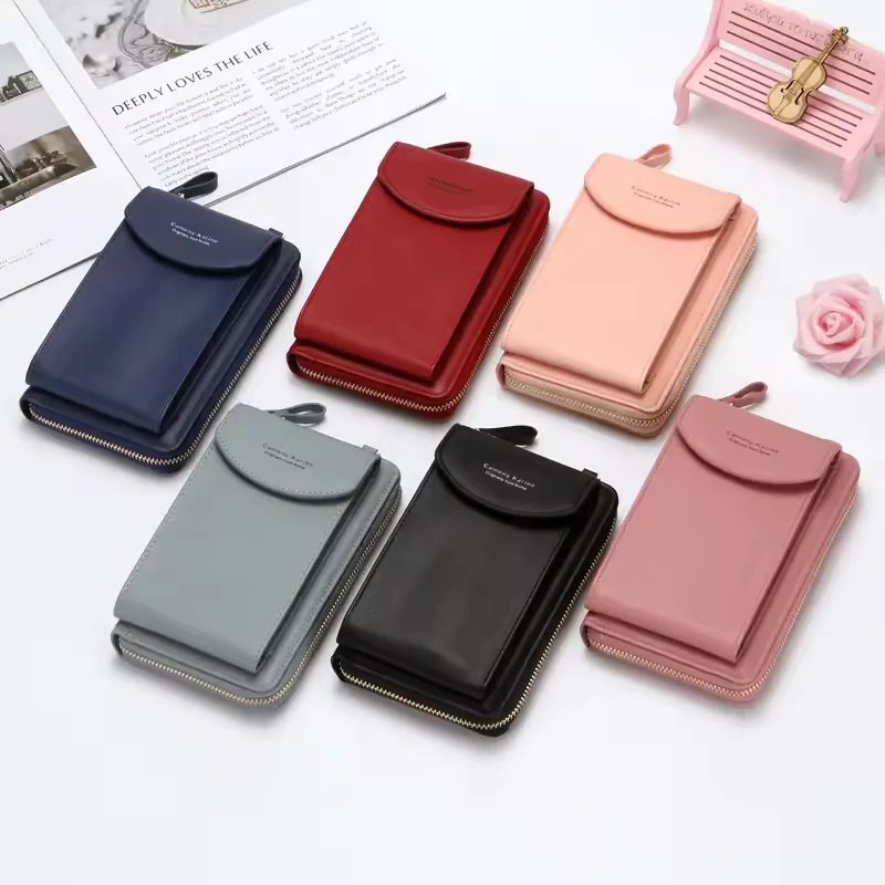 Short PU Crossbody Wallet with Exterior Pocket product reference image