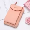 Short PU Crossbody Wallet with Exterior Pocket Pink color SKU reference