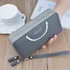 Lace-Detail Long Zip Wallet with Wrist Strap Gray color SKU reference