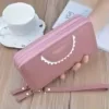 Lace-Detail Long Zip Wallet with Wrist Strap Pink color SKU reference