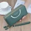 Lace-Detail Long Zip Wallet with Wrist Strap Green color SKU reference