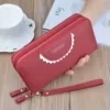 Lace-Detail Long Zip Wallet with Wrist Strap Red color SKU reference