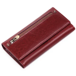 Long Bifold Wallet with Zip and Buckle Details Burgundy color SKU reference