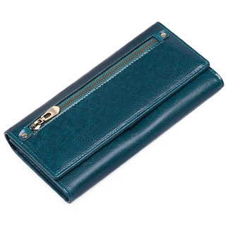 Long Bifold Wallet with Zip and Buckle Details Blue color SKU reference