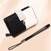 Genuine Leather Color-Block Zip Clutch Wallet Black color SKU reference