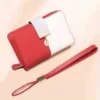 Genuine Leather Color-Block Zip Clutch Wallet Pink color SKU reference