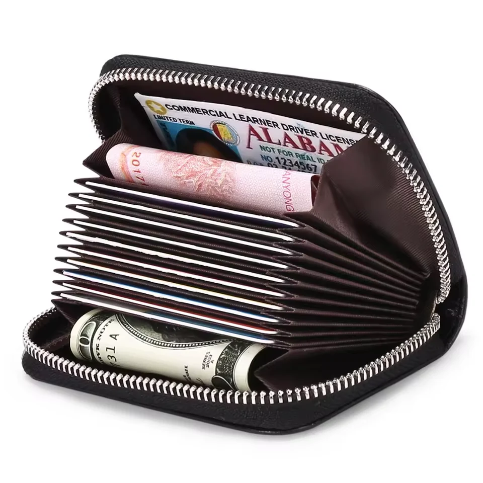 Lychee-Texture Leather Folding Zip Wallet product reference image