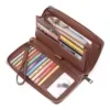 PU Leather Long-Zip Wallet with Wrist Strap Brown 2 color SKU reference