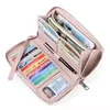 PU Leather Long-Zip Wallet with Wrist Strap Pink color SKU reference