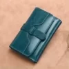 Cow-Split Leather Mini Zip Card Wallet Blue color SKU reference