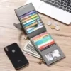 Crazy-Horse Leather Long Bifold Wallet Grey color SKU reference