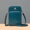 Genuine Leather Trifold Phone Wallet with Crossbody Strap Blue color SKU reference