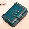 Genuine Leather Embroidered Compact Zip Wallet Blue color SKU reference