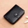 Oil-Wax Short Wallet with Carved Detail and Metal Button Black color SKU reference