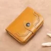 Oil-Wax Short Wallet with Carved Detail and Metal Button Red color SKU reference