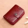 Oil-Wax Short Wallet with Carved Detail and Metal Button Blue color SKU reference