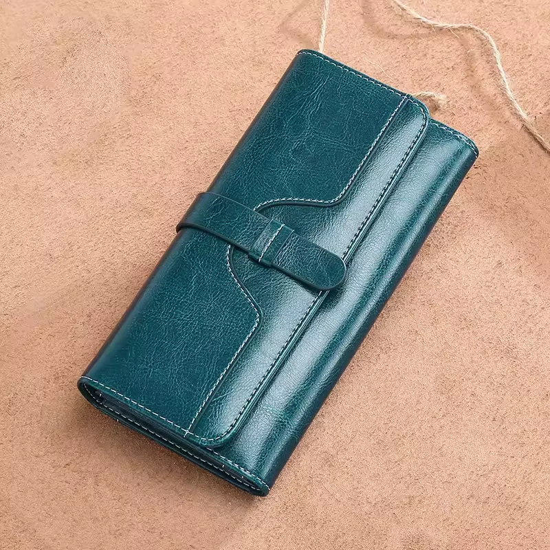 Genuine Leather Long Wallet with Multi-Card Storage product reference image