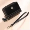 Compact Double-Zip Wallet with Wrist Handle Black color SKU reference
