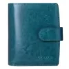 Oil-Wax Leather Short Wallet with Zip and Button Detail Black color SKU reference
