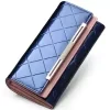 Grid-Print Long Wallet with Multi-Layer Card Storage Blue color SKU reference