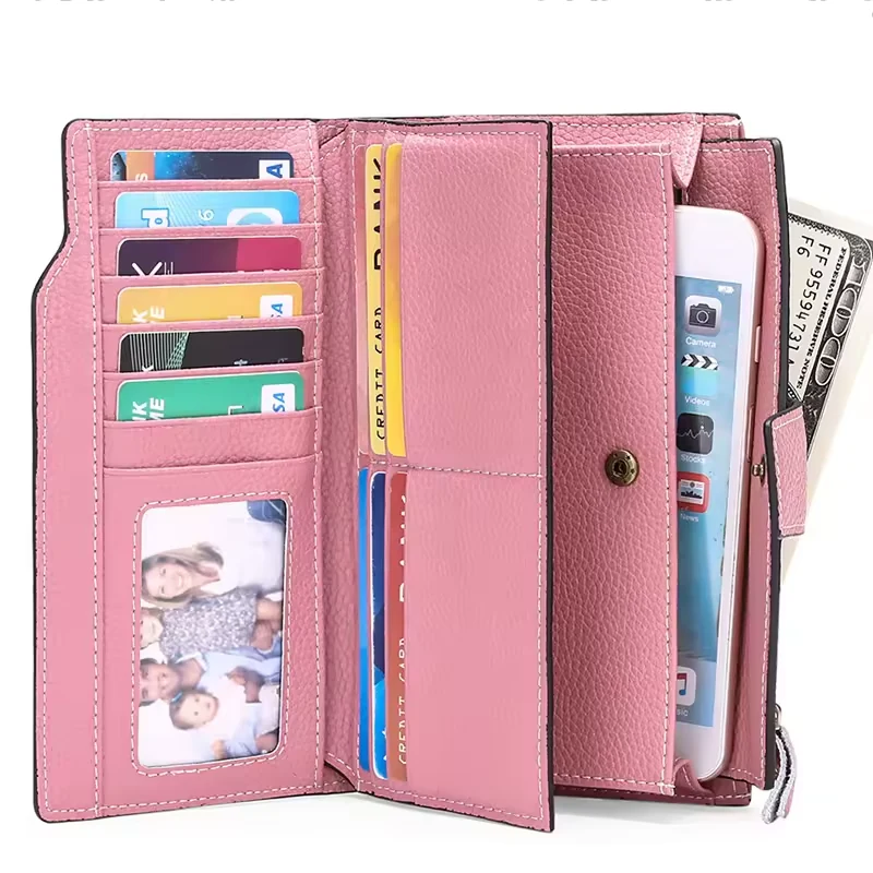 Lychee-Grain Leather Long Wallet with Multi-Card Storage product reference image