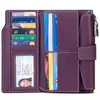 Lychee-Grain Leather Long Wallet with Multi-Card Storage Dark Purple color SKU reference