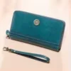 Textured Leather Long Wallet with Sunflower Button Yellow color SKU reference