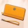 Textured Leather Long Wallet with Sunflower Button Blue color SKU reference