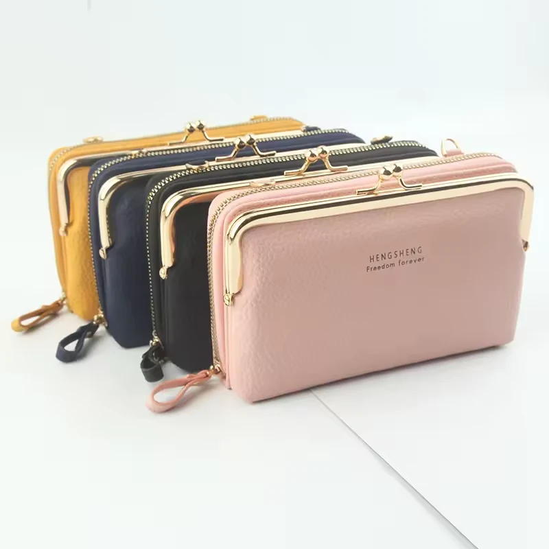 Lychee-Texture PU Wallet with Strap and Card Storage product reference image