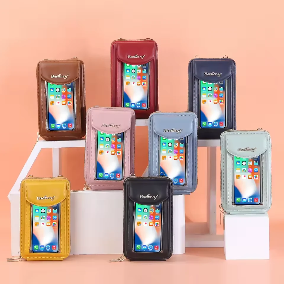 PU Crossbody Phone Wallet with Transparent Touch Window product reference image