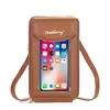 PU Crossbody Phone Wallet with Transparent Touch Window Brown color SKU reference