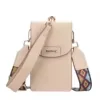 Vertical PU Crossbody Phone Wallet Beige color SKU reference