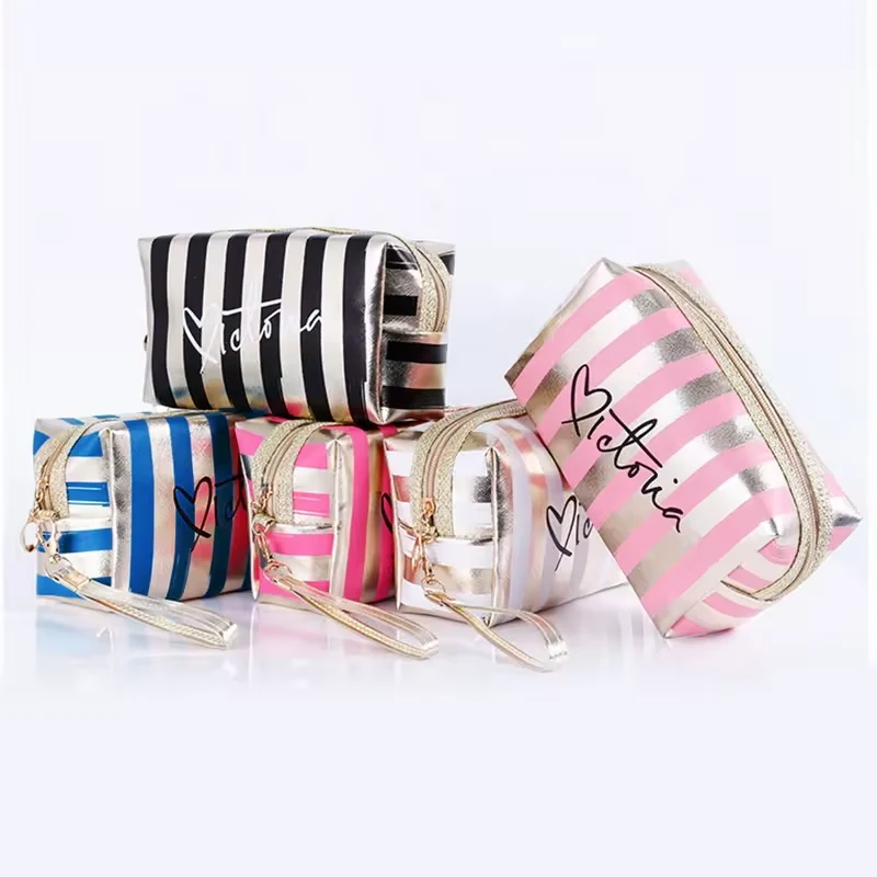 Striped Travel Cosmetic Case with Zipper product reference image