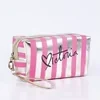 Striped Travel Cosmetic Case with Zipper Pink color SKU reference