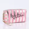 Striped Travel Cosmetic Case with Zipper Light pink color SKU reference