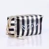 Striped Travel Cosmetic Case with Zipper Black color SKU reference