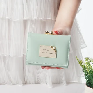 Mini Pearl Trifold Wallet with Snap Closure Green color SKU reference