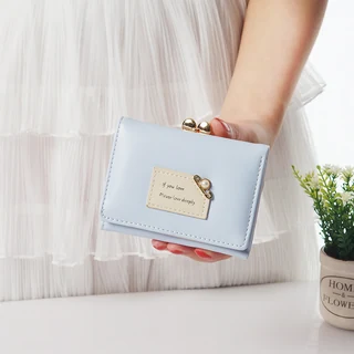 Mini Pearl Trifold Wallet with Snap Closure Blue color SKU reference