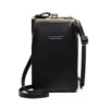 Lychee-Texture PU Crossbody Phone Wallet Black color SKU reference