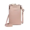 Lychee-Texture PU Crossbody Phone Wallet Light pink color SKU reference