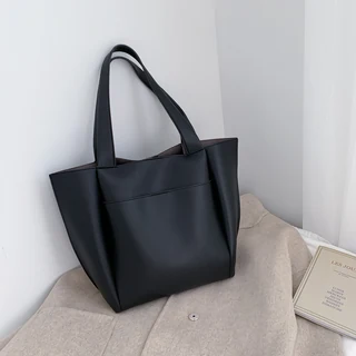 Minimalist PU Top-Handle Satchel Tote Black color SKU reference