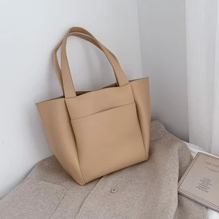 Minimalist PU Top-Handle Satchel Tote Khaki color SKU reference