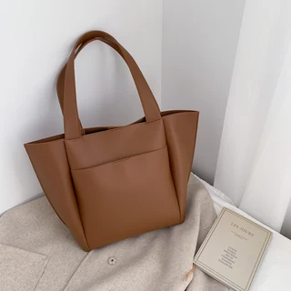 Minimalist PU Top-Handle Satchel Tote Brown color SKU reference