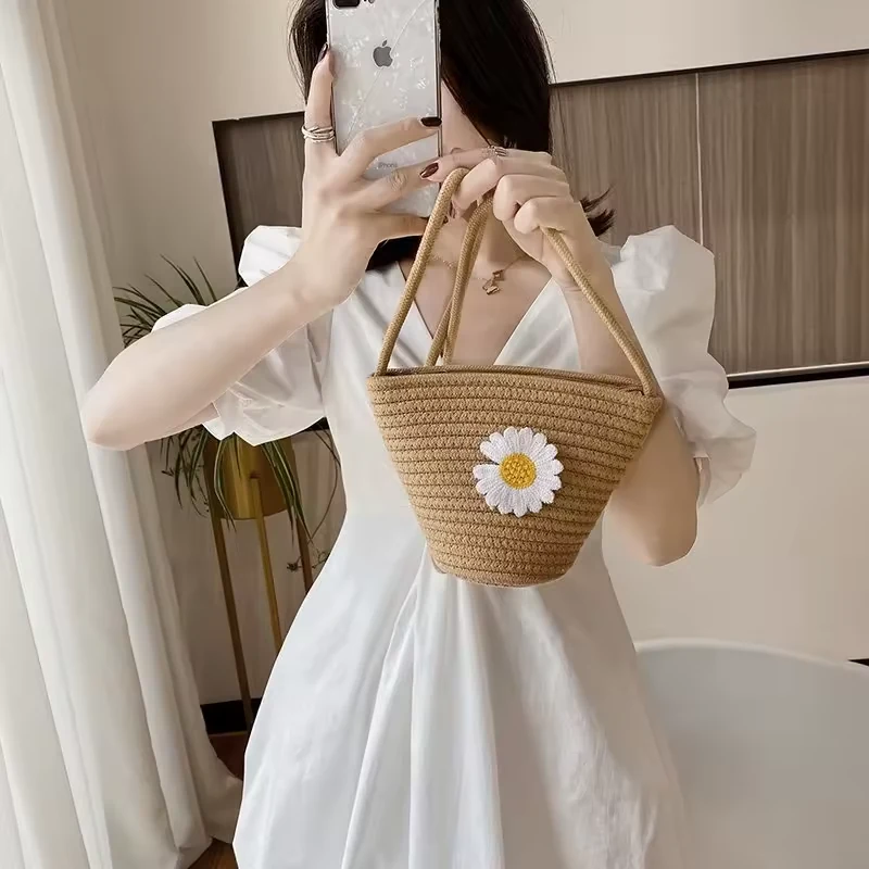 Daisy-Detail Woven Mini Bucket Crossbody Bag product reference image