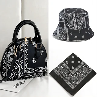 Paisley Handbag, Bucket Hat & Scarf Set Black coordinated set SKU overview reference
