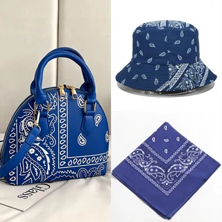 Paisley Handbag, Bucket Hat & Scarf Set Blue coordinated set SKU overview reference