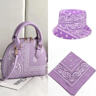 Paisley Handbag, Bucket Hat & Scarf Set Purple coordinated set SKU overview reference