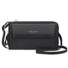 PU Leather Long Clutch Wallet with Shoulder Strap Black color SKU reference