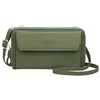PU Leather Long Clutch Wallet with Shoulder Strap Olive green color SKU reference